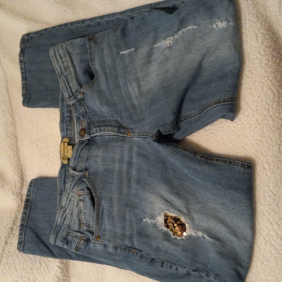 Democracy Flexellent Jeans Womens 14 Sequin Accent Factory Distressed - Picture 2 of 15
